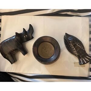 Vintage 1988 Hand Carved Kenya Souvenirs Black Pottery Rhinoceros Duck Pot